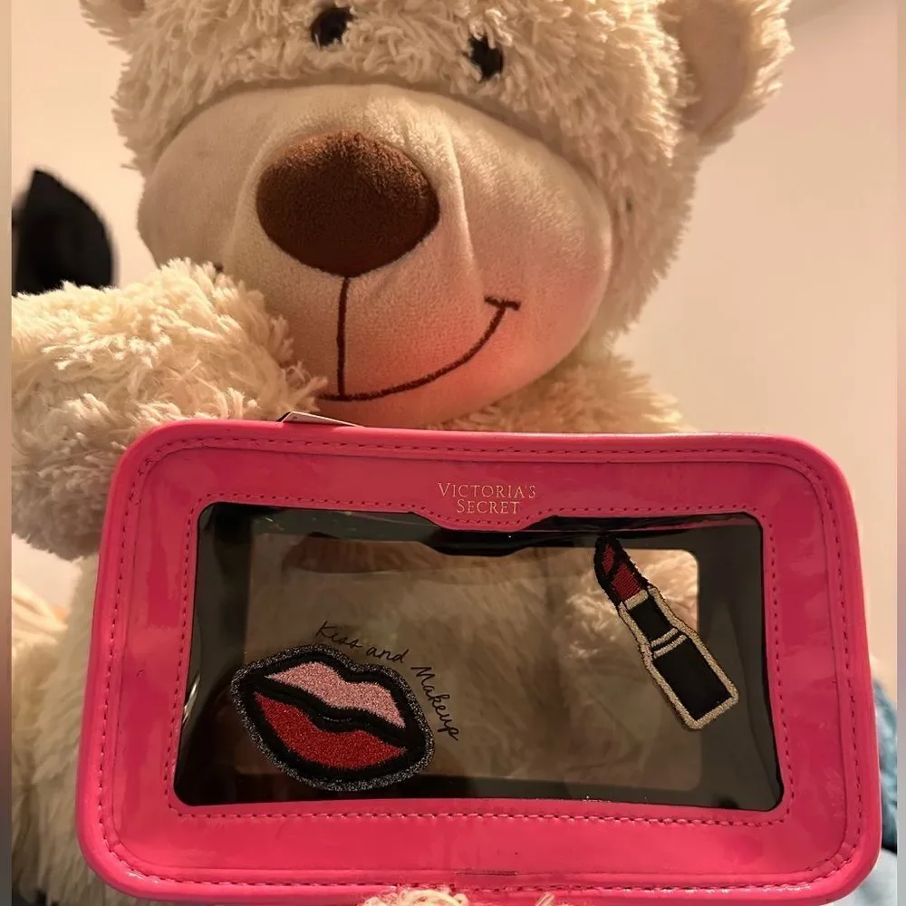 Victoria's Secret Cosmetic Case Clear Pink Patches Beauty Travel Makeup …